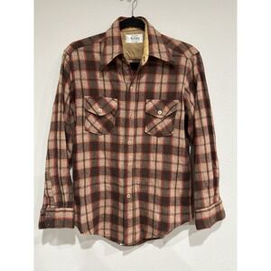 Vintage Woolshire Men's Plaid Button Down‎ Wool Blend Brown Size Medium